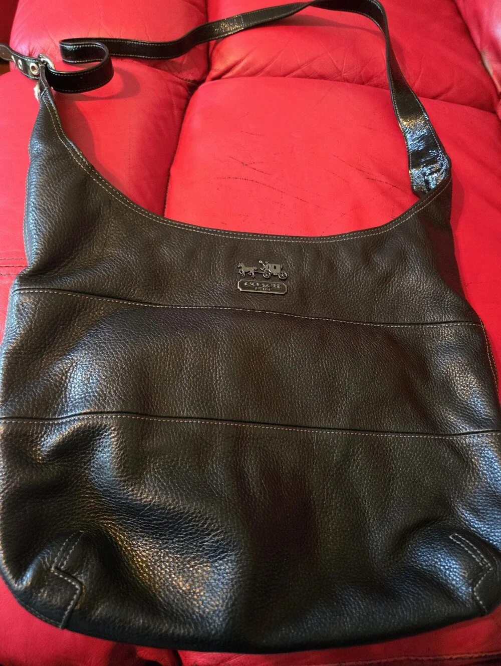 Coach Black Pebbled Leather Messenger Tote for Woman